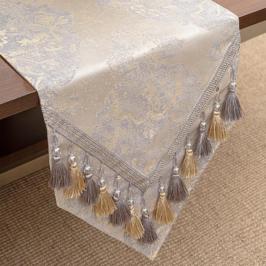 Rome Table Runner - Luxury Runner With Tassels For Decoration - Beige 13x72"/90"/108"