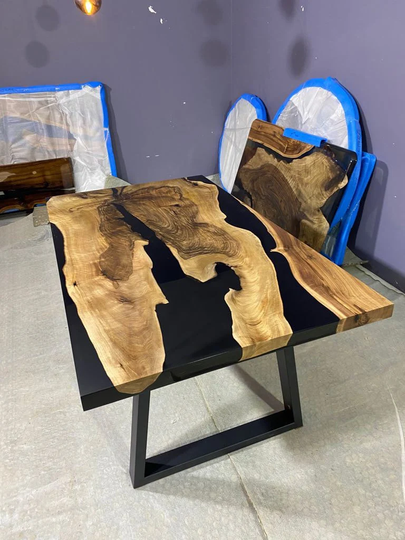 Walnut Dining Table, Epoxy Resin Custom 63" X 36" Black River Order For Brad