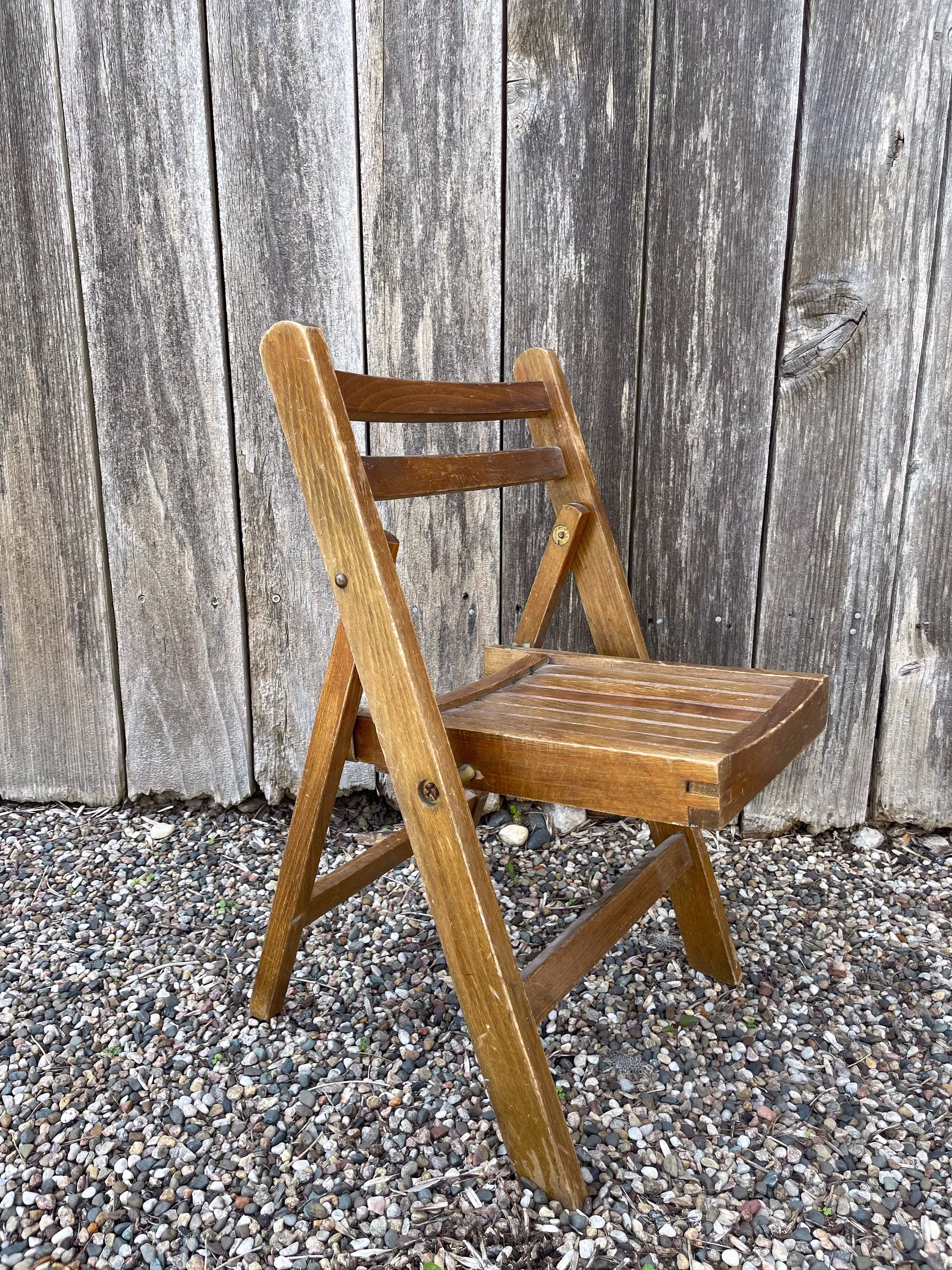 Vintage Wooden Oak Childs Folding Chair
