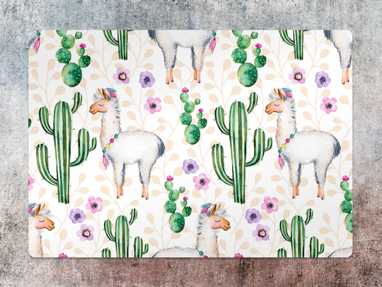 Cute Lama Chair Mat, Beige Vinyl Floor Green Protective Animal Splat Office Decor, Room Rug, Gift Idea