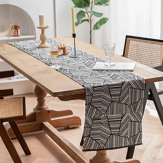 Reversible Woven Geometric Table Runner - Black Textured Cover For Home, Dining Décor 2 Sizes Available