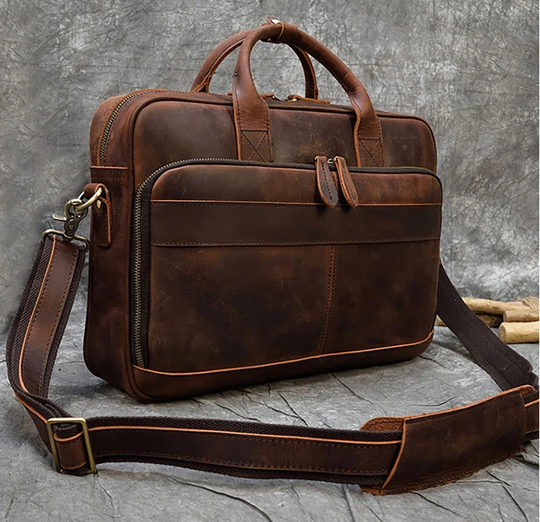 Personalized 16" Leather Briefcase Messenger Bag Full Grain Handbag School Office Laptop Shoulder Best Gift
