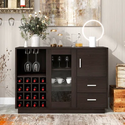 Madhavan Kitchen Functional Sideboard With Glass Sliding Door