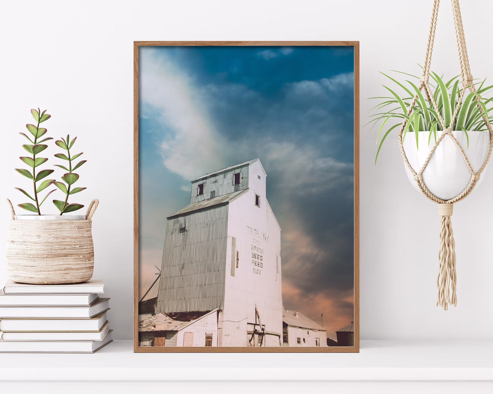 Grain Elevator Photography Print | Rustic Wall Art Montana Photography Large Colorful Sky Sunset Clouds