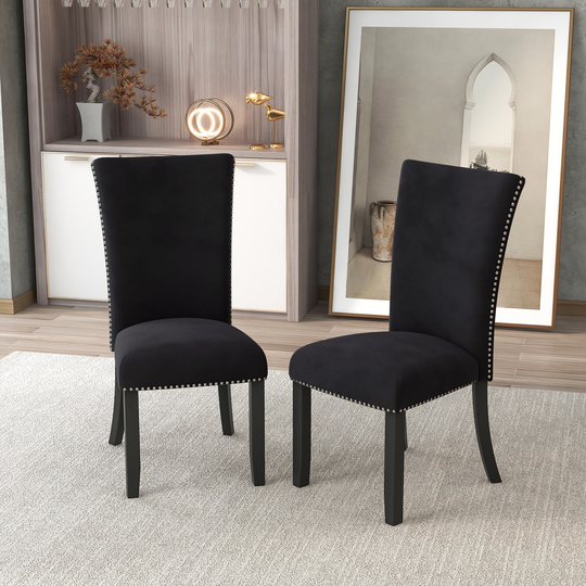 Set of 2 Dinging Chairs, Velvet-upholstered Chairs with Nailhead-trimmed, Rubber Wood Legs