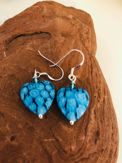 Heart Earrings/Multi Color Inlay /Blue Earring/Sterling Silver Blue Heart/Semi Precious Stone Earrings