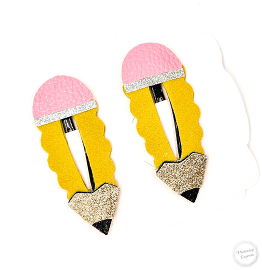 Back To School Set Of Two Suede Pencil Snaps Clips ~ Snap Glitter Clip