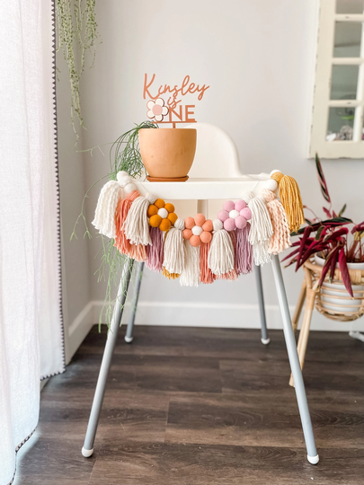 Daisy Tassel High Chair Garland - Peach/Lavender/Mustard