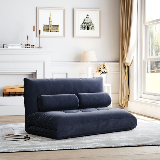CTEX Lazy Sofa Adjustable Folding Futon Sofa Video Gaming Sofa with Two Pillows Antique Navy