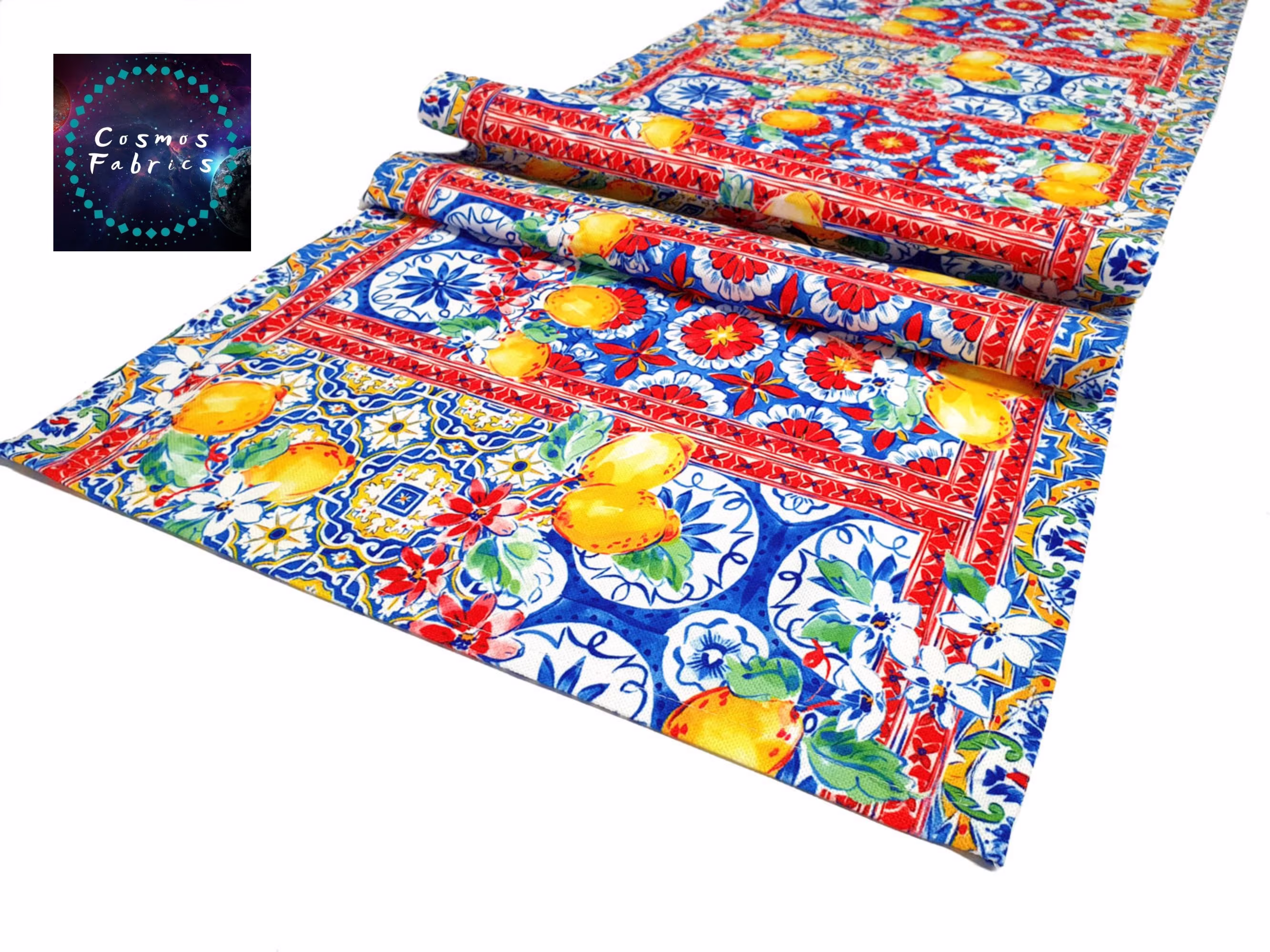 Lemon Patchwork Ceramic Table Runner, 16''x 55'' | 40x140cm Fruit Home Decor Digital Printed Polyester Fabrics Runner