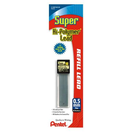 Wholesale Pencil Refills: Discounts on Pentel Super Hi-Polymer .5MM Lead PENC15BPHBK6