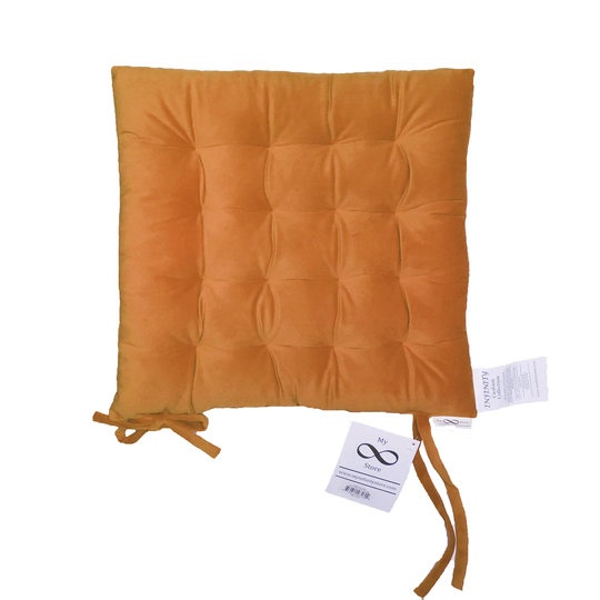 Infinity Collection Honey Gold 16" Square Chair Pad/Cushion Tie Backs Reversible Tufted Plush For Kitchen Bar Stool Dining Room