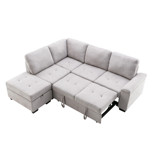 Sleeper Sectional Sofa with Storage Ottoman & Hidden Arm Storage