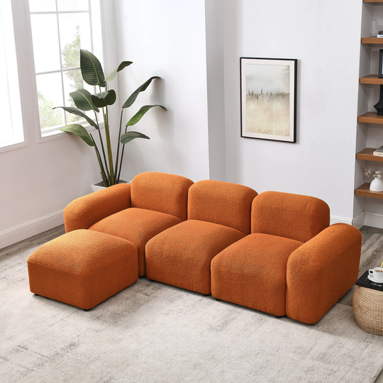 L-shape Modular Sectional Sofa Modern Loop Yarn Fabric Durable Diy Combination Sofa Padded Seat with Trim Back and Ottoman
