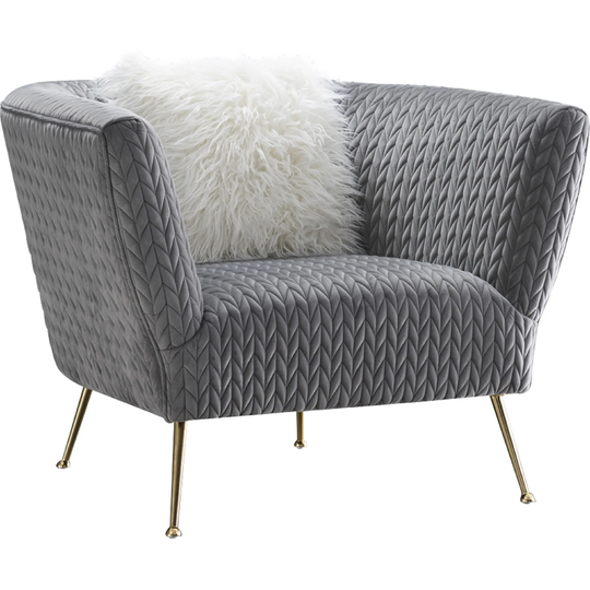 Pasargad Home Lafayette Grey Velvet Accent Chair with Pillow Included - W40.2"xD35"xH30"