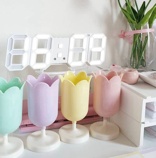 Tulip Pencil Holder - Plastic Pen Studygram Desk Dreamy Aesthetic Home Decor Set Up Goals Cute Kawaii Pastel Petal Flower Organizer Office