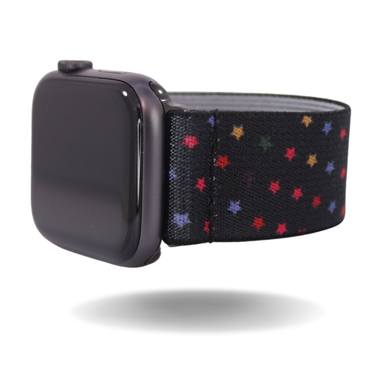 Elastic Watch Band For Apple - All Series | Models 1 8, Se, Ultra Black Colorful Stars | Handmade Stretchy Comfy Strap