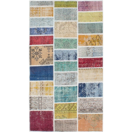 Hand-knotted Color Patchwork I Multi Color Wool Rug - 3'11" x 6'11"