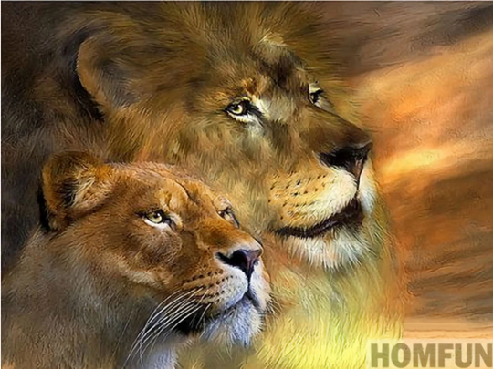 Mr. & Mrs. Lion Diy 5D Diamond Painting Kit Full Square Round Drill