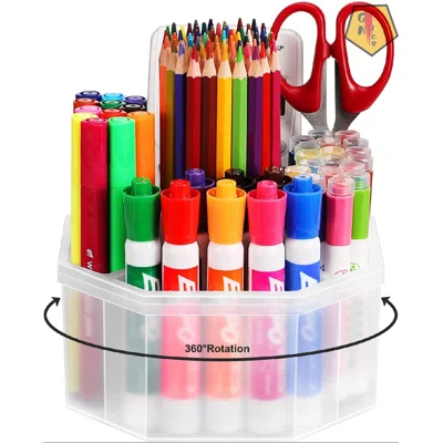 Pen Holder, 360-Degree Rotating Transparency Pen Organizer For Desk, Pencil Holder For School Supply, Frosted Clear