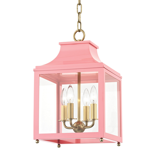 Mitzi by Hudson Valley Leigh 4-light Aged Brass Small Pendant with Pink Accents, Clear Glass