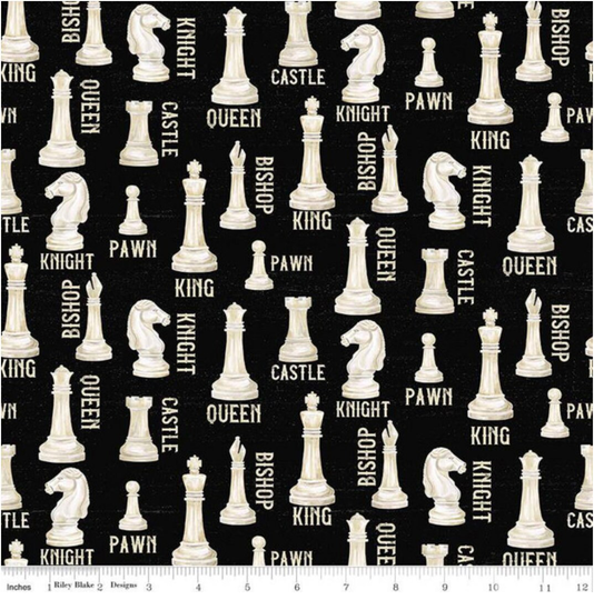 I'd Rather Be Playing Chess Pieces Black - Item # C11260-Black By Riley Blake 100% Cotton Woven Fabric Choose Your Cut