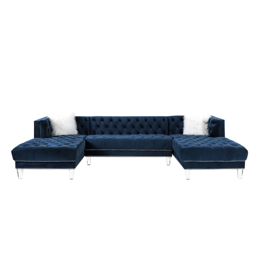 U-Shape Sectional Sofa with 2 Pillows in Velvet