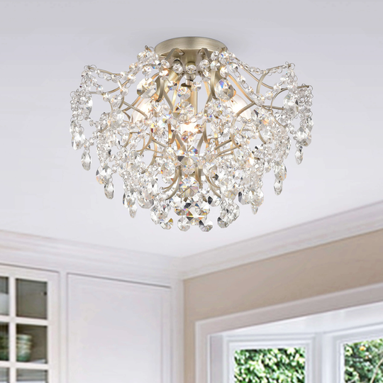 Dalia Elegant Indoor 3-light Champagne Crystal Flush Mount