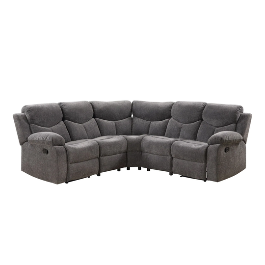 Chenille Upholstered Manual Reclining Sectional Sofa in Gray
