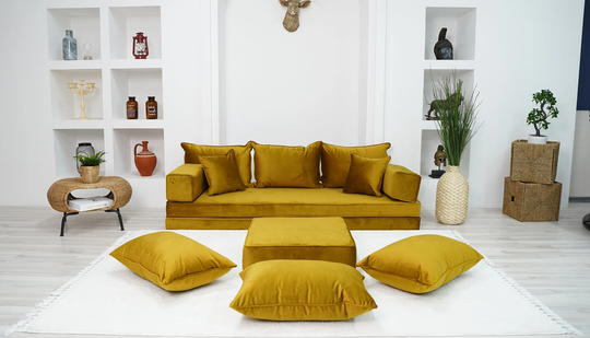 8" Thick Gold Velvet Floor Seating, Sectional Sofa, Toddler Bed, Patio Modular Cushion, Ethnic Cushion