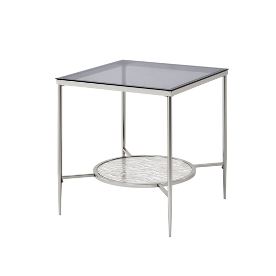 End Table In Glass & Chrome Finish Colorglass & Chrome Finish Tempered Glass Coffee, Console, Sofa & End Tables