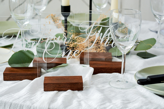 Modern Wedding Table Numbers/Acrylic Decors With Plywood Stand Wedding Reception Centerpiece Minimalist Holders