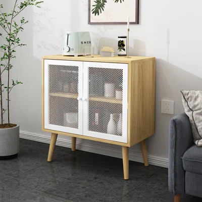 Gurpaige Wood Sideboard Buffet Cabinet with 2 Mesh Doors, Freestanding Accent Cabinet