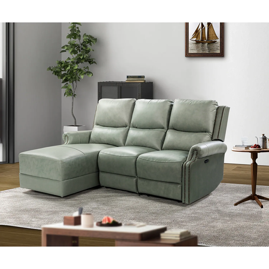 Regis Genuine Leather Sectional Sofa with Rolled Arms