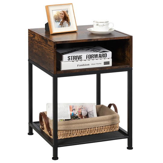 Costway Industrial Nightstand End Side Table W/ Compartment & Mesh - See Details