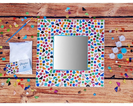 12" Square Mosaic Mirror Kit, Craft Diy Kit For Adults, Kids, Kid-Friendly Craft, Project, Art