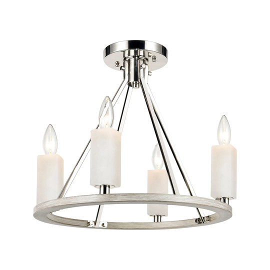 White Stone 4-Light semi flush mount in Polished Nickel / Sunbleached Oak