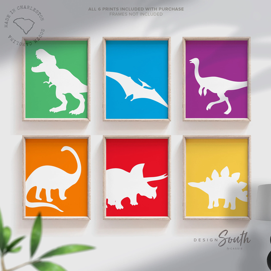 Colorful Dinosaur Art, Bright Colored Dinosaurs, Toddler Children Bedroom Wall Art Prints, Gallery