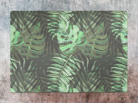 Tropical Chair Mat, Green Splat Black Vinyl Floor Leaves Protective Pvc Area Rug, Comfort Game Room Rug