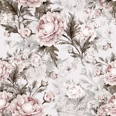 Nicks Watercolor Roses and Butterflies 10' L x 24" W Peel and Stick Wallpaper Roll