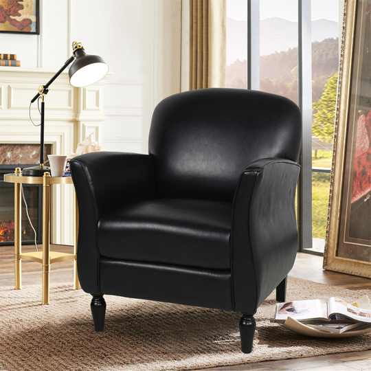 Armchair Modern PU Cover Chair Sofa Chair Camelback Living Room, Black