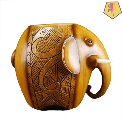 Wood Carving Elephant Pen Pencil Holder Desk Organizer (Type A)