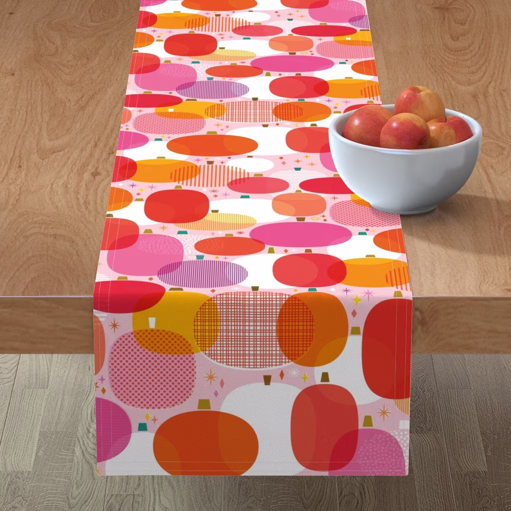 Mod Halloween Table Runner - Pumpkin Party By Katerhees Harvest Pastel Mid Century Cotton Sateen Spoonflower