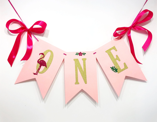Tropical One High Chair Banner. Pink Gold Flamingo 1st Birthday. Girl Decorations Luau Highchair Sign Aloha First Birthday