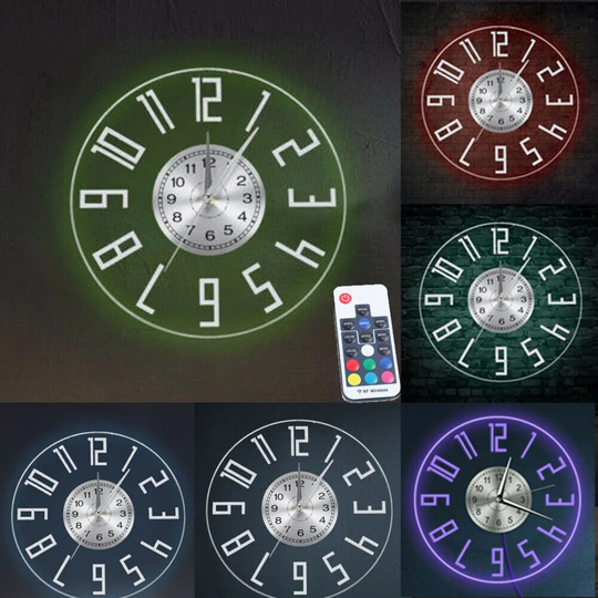12" Seven Colors Adjustable Wall Clock Silent Round Quartz - 12''