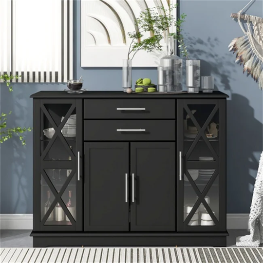 Stylish Buffet Sideboard Large Storage Space Cabinet (Black)