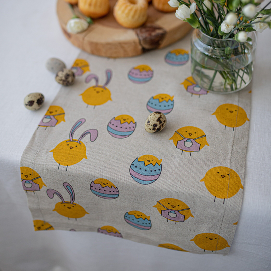 Easter Table Runner | Tablescape Setting Bunny Chicken Cloth Eggs