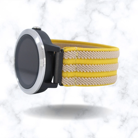 Elastic Watch Band For Garmin Vivoactive 3 & Music - Fits Vivo Active Yellow Gold Textured Amber with 20mm Adapters Holiday