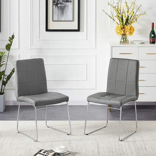 Set of 2 Dining Chairs Faux Leather Chairs Grey - 16.9x18.7