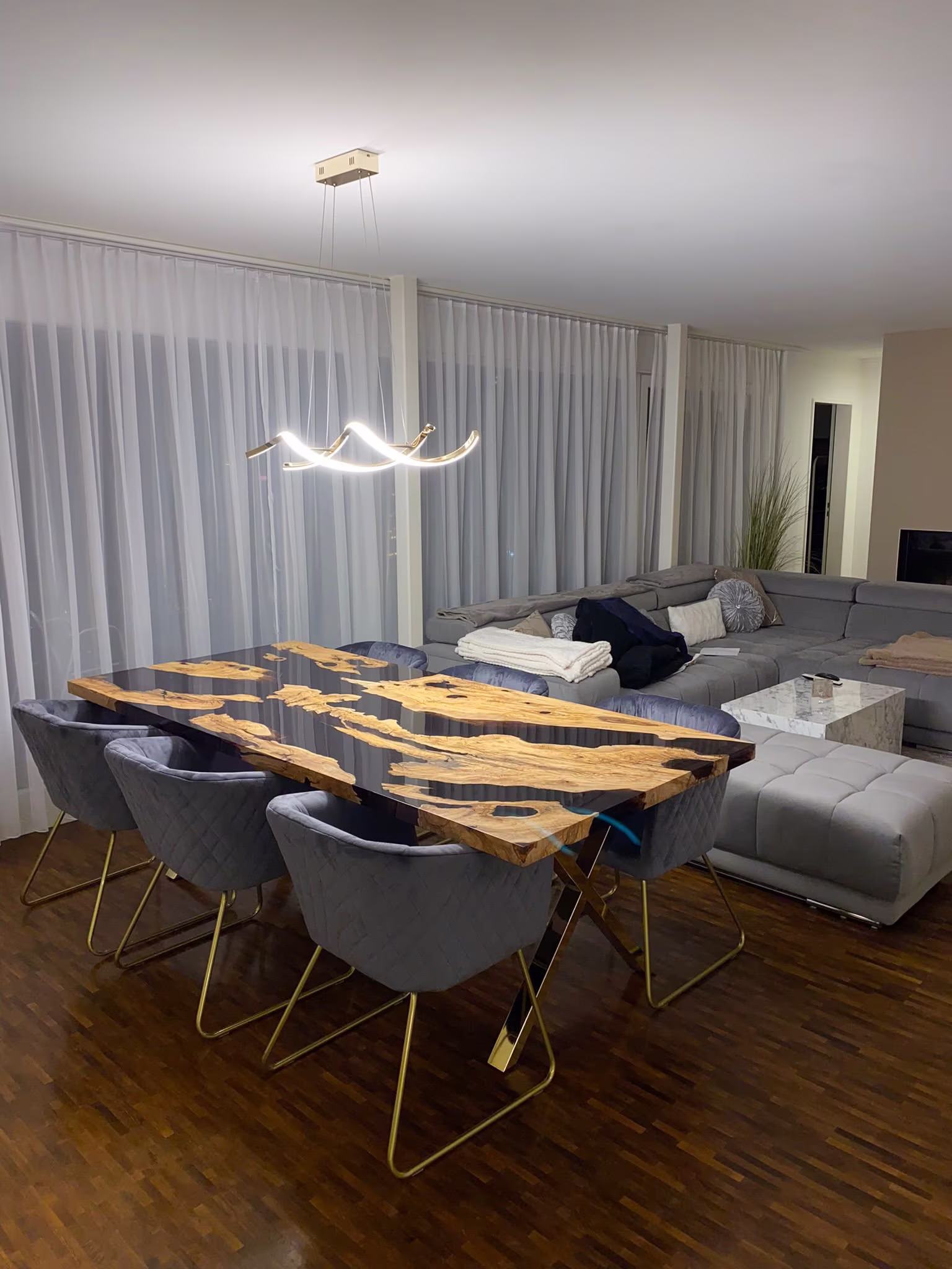 Olive Epoxy Table, Handmade Natural Resin Wooden Design Black Transparent Made To Order, Blacktail Studio